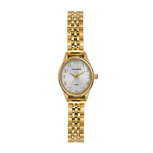 Relógio Feminino Oval Dourado Textura Metálica
