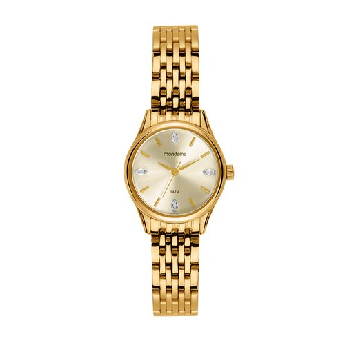 Relógio Feminino Dourado Cristais Baguete