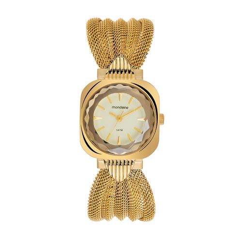 Relógio Feminino Quadrado Dourado Vidro Facetado