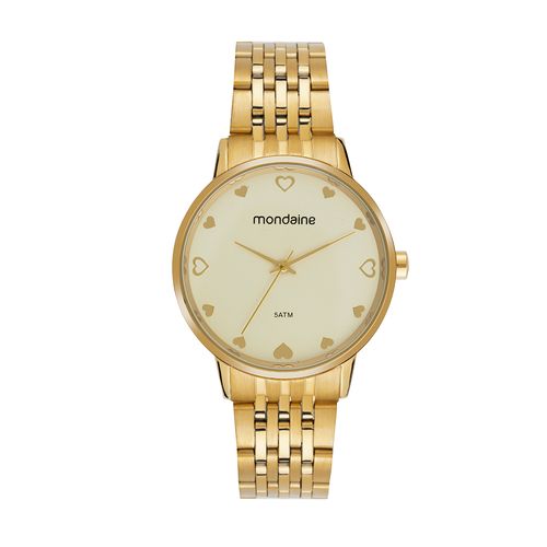 Kit Relógio Feminino Dourado Colar de Corações