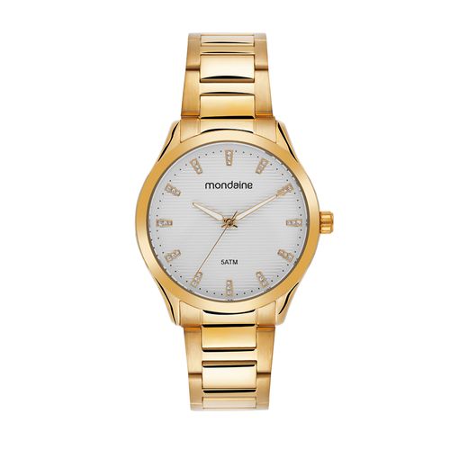 Kit Relógio Feminino Dourado Colar e Brincos de Cristal