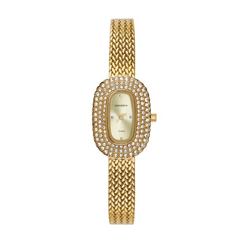 Relógio Feminino Vintage Dourado Oval com Cristais