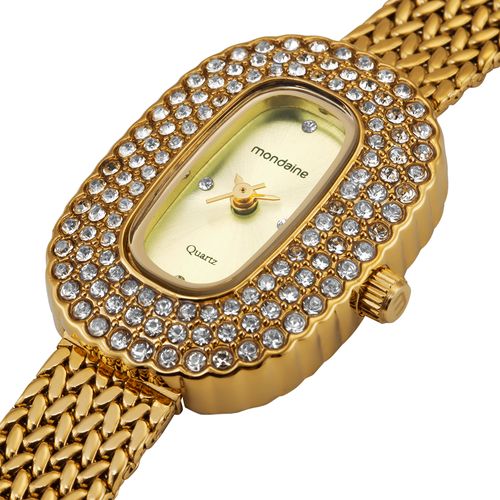 Relógio Feminino Vintage Dourado Oval com Cristais