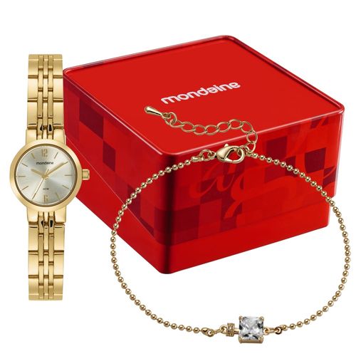 Kit Relógio Analógico Dourado com Pulseira