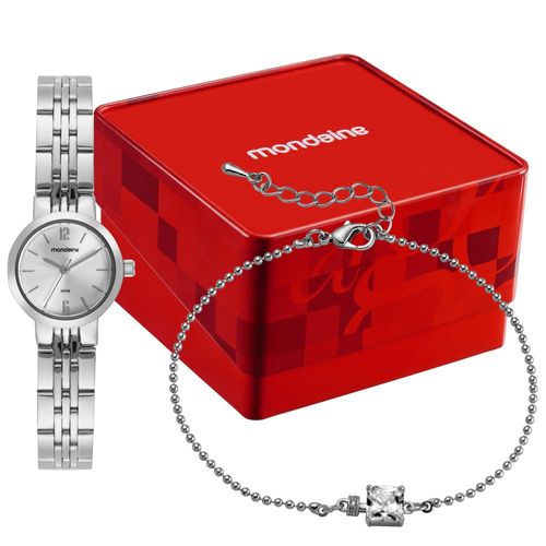 Kit Relógio Analógio Prata com Pulseira