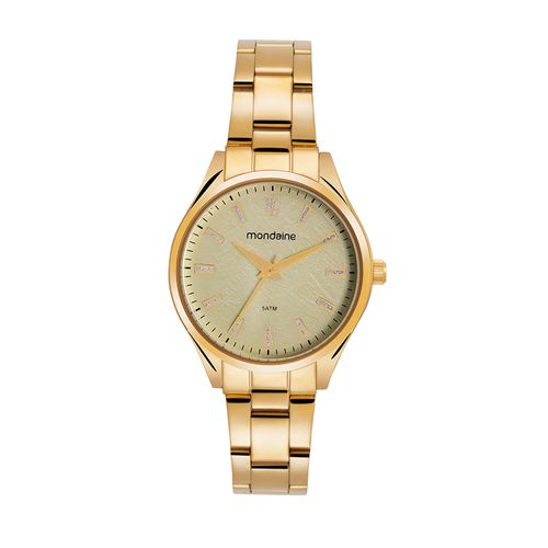 Relógio Feminino Marcações Cristais Dourado
