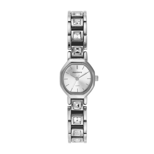 Relógio Feminino Facetado Cristais Prata