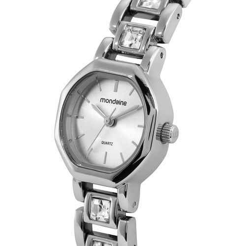 Relógio Feminino Facetado Cristais Prata
