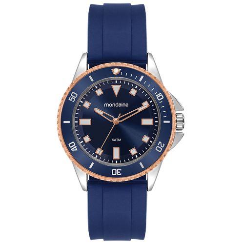 Relógio Masculino Bisel Azul Pulseira em Silicone