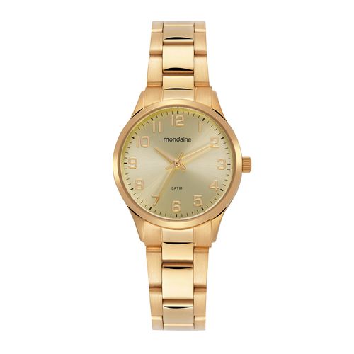 Relógio Feminino Aço Numeração Completa Dourado