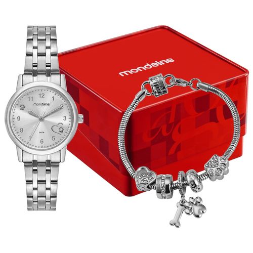 Kit Relógio Feminino Prata Tema Cachorro Com Pulseira