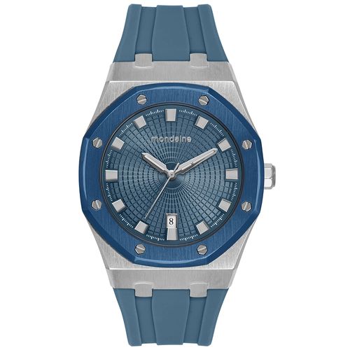 Relógio Masculino Vértice Bisel Octogonal Azul Calendário