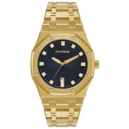 Relógio Masculino Vértice Bisel Octogonal Dourado Calendário