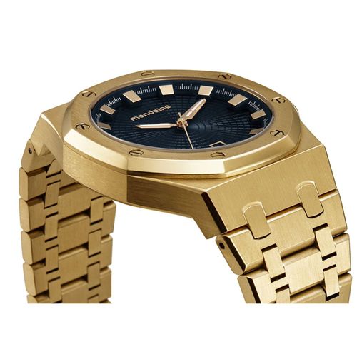 Relógio Masculino Vértice Bisel Octogonal Dourado Calendário