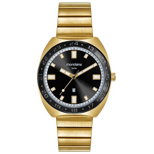 Relógio Masculino Dourado Caixa Cushion com Calendário