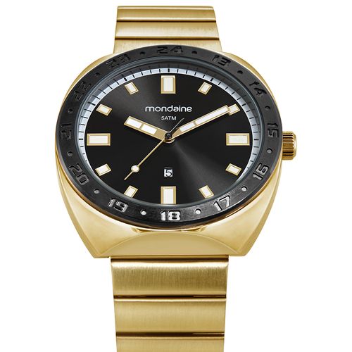 Relógio Masculino Dourado Caixa Cushion com Calendário