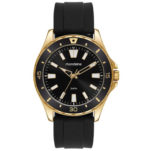 Relógio Masculino Bisel Dourado Pulseira Silicone