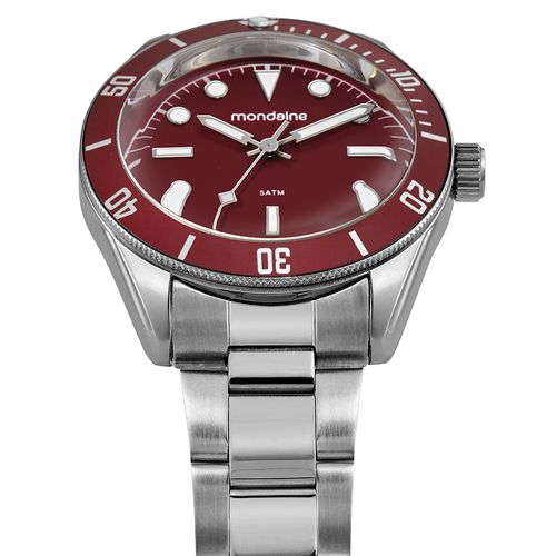 Relógio Masculino Vidro Dome Mostrador Vermelho