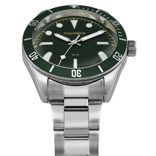 Relógio Masculino Verde Aço com Vidro Dome