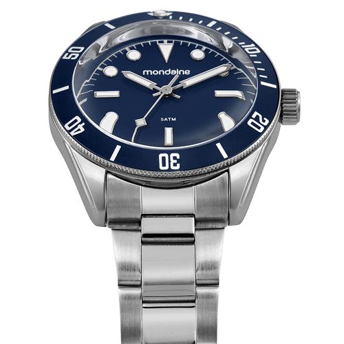 Relógio Masculino Azul Aço com Vidro Dome