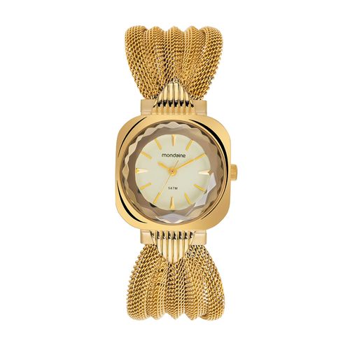 Relógio Feminino Quadrado Dourado Vidro Facetado