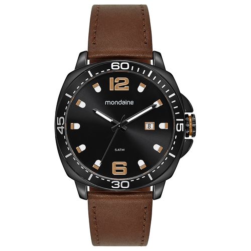 Relogio Masculino Preto Robusto Couro Genuíno
