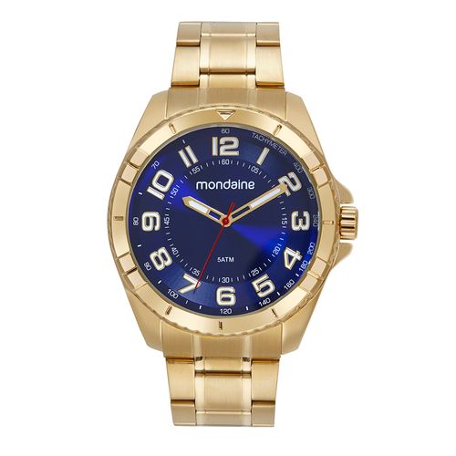 Relógio Masculino Clássico Dourado com Visor Azul