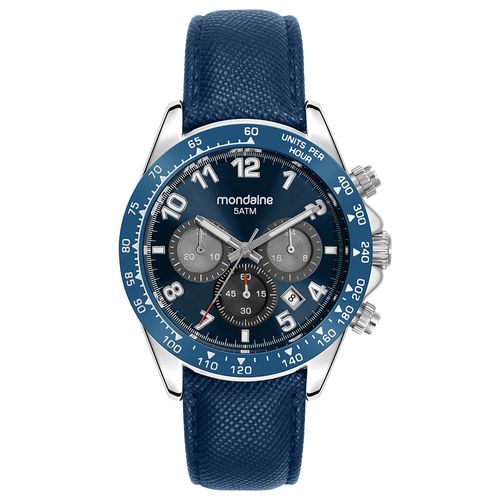 Relógio Masculino Cronógrafo Textura Couro Azul