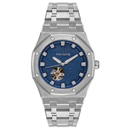 Relógio Masculino Open Heart Octogonal Azul