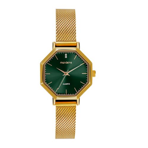 Relógio Feminino Octogonal Malha De Aço Verde