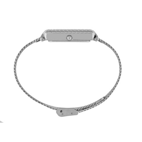 Relógio Feminino Aço Retangular com Textura Prata