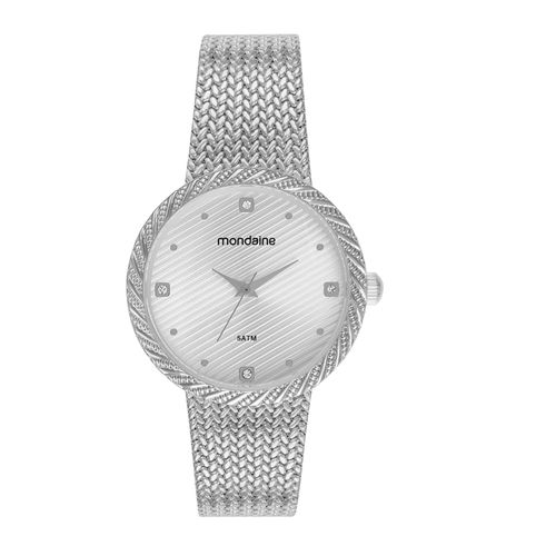 Relógio Feminino Textura Cristais Prata