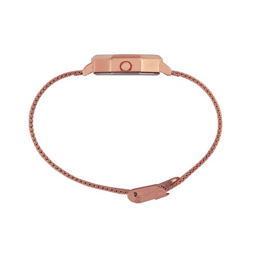 Relógio Feminino Octogonal Malha De Aço Rose Gold