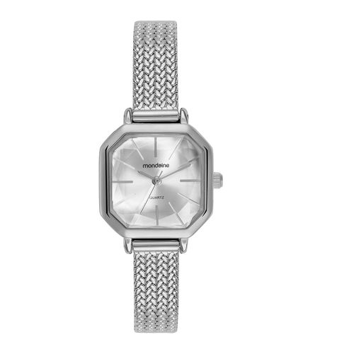 Relógio Feminino Quadrado Vidro Facetado Prata