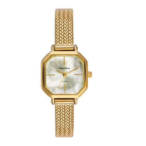 Relógio Feminino Quadrado Vidro Facetado Dourado