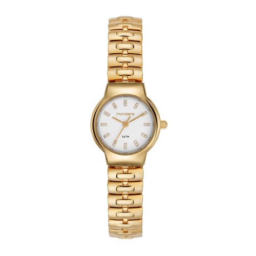 Relógio Feminino Redondo Cristais Pulseira Dourado