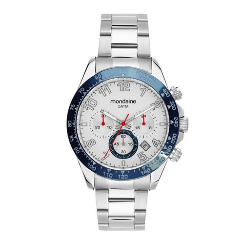 Relógio Masculino Cronógrafo Aço Branco Azul