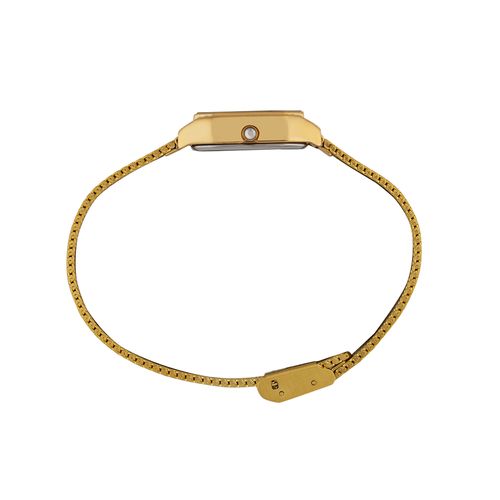 Relógio Feminino Retangular Brilho Malha Dourado