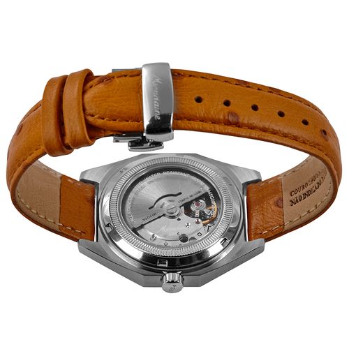 Relógio Masculino Automático Safira Couro Marrom