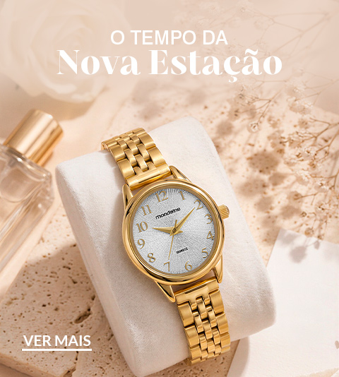 Relógio Feminino Oval Dourado Textura Metálica